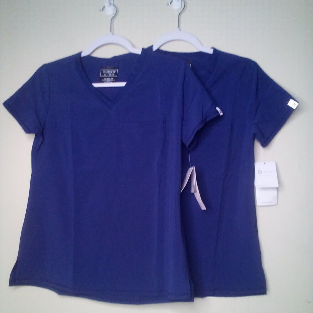 Cherokee Scrubs Top Women XS Lot of 2 Medical Uniform Moisture Wicking Blue